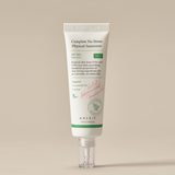 OTC version Complete No-Stress Physical Sunscreen V.3 in a white tube with green accents, featuring SPF 50+ PA++++ protection and skin-nourishing ingredients.